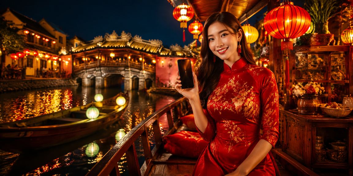 Người dùng tại Hội An đọc điều khoản sử dụng dịch vụ xskontum trên điện thoại